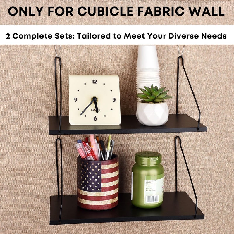 onsogi Fabric Wall Cubicle Shelf with Hooks for Work Decor, 11.8' Wooden Cubicle Organizer Storage Shelf with Hangers Cubicle Accessories for Women Men Desk, 2 Pack Black - Image 5